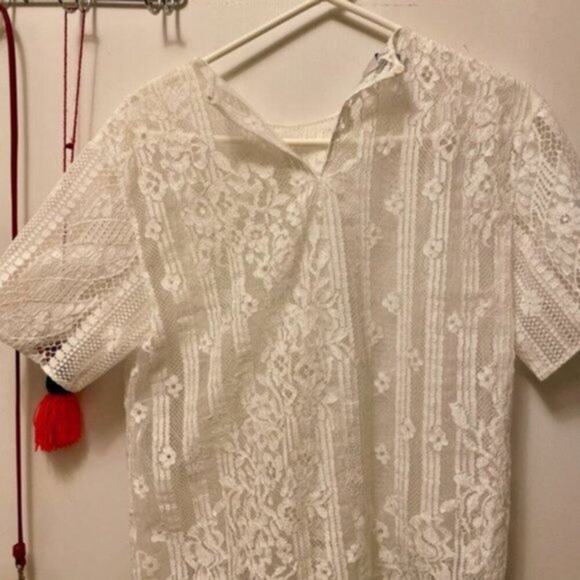 Valentino Lace Short Sleeve Shirt White size 6 - Picture 4 of 10
